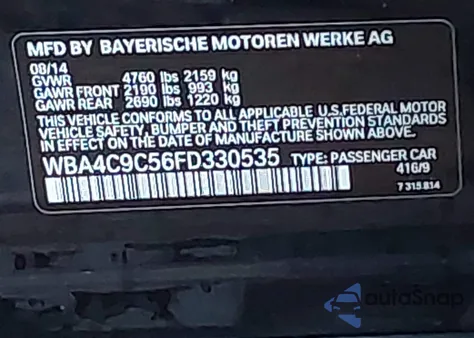 2015 BMW 428 Gran Coupe xDrive из США, поврежденный, VIN WBA4C9C56FD330535